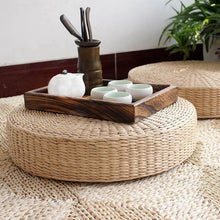 Load image into Gallery viewer, Floor Pillow Eco-Friendly Round Straw Cushion Hand Woven Tatami Floor Mat Yoga Tea Ceremony Meditation Pad